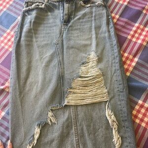 Zara Distressed Denim Pencil Skirt
